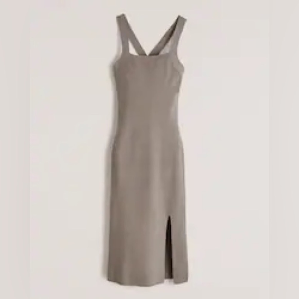 Crossback Elevated Knit Midi Dress in Taupe